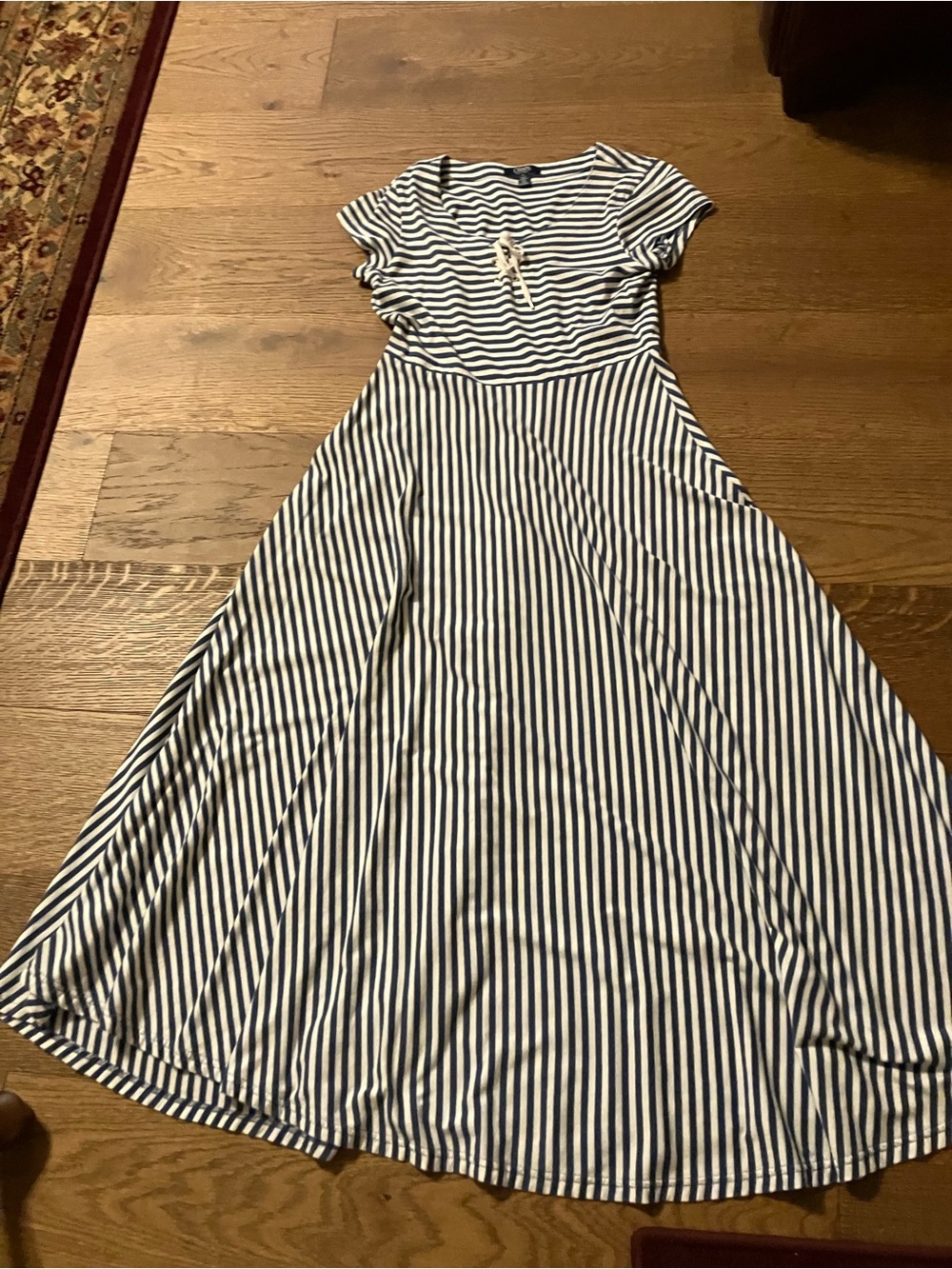 Short-Sleeve Navy & White Striped Maxi Dress by Chaps